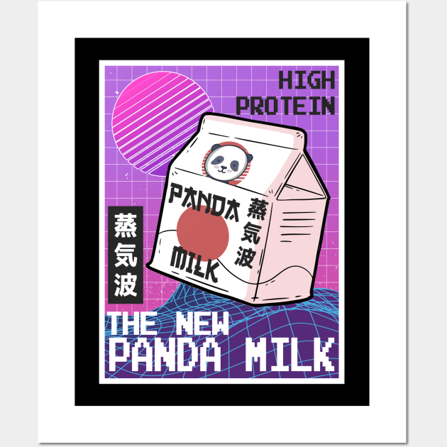 Vaporwave 80th Synthwave Panda Milk Japan Style Wall Art by Kuehni